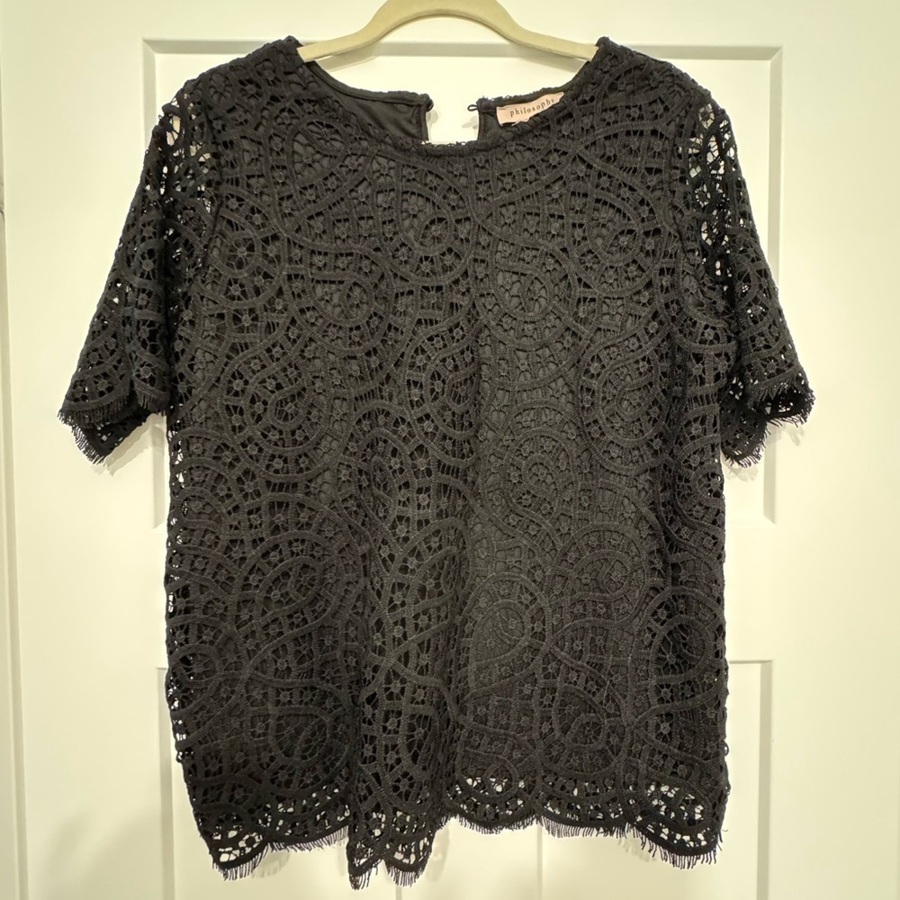 PHILOSOPHY | Black Eyelet Lace Dressy Short Sleeve Shirt | Women’s medium